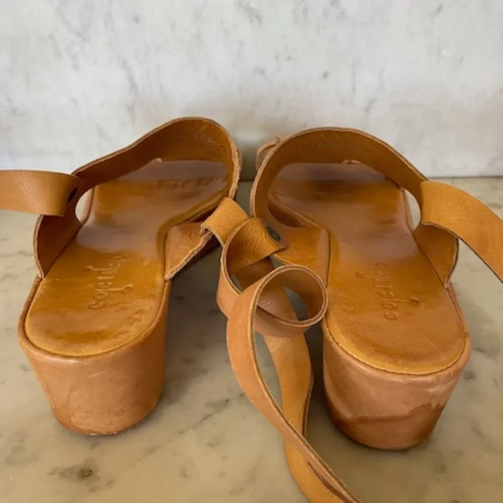 COCLICO Leather Platform Sandals Ankle Leg Wrap Tan Vintage 37